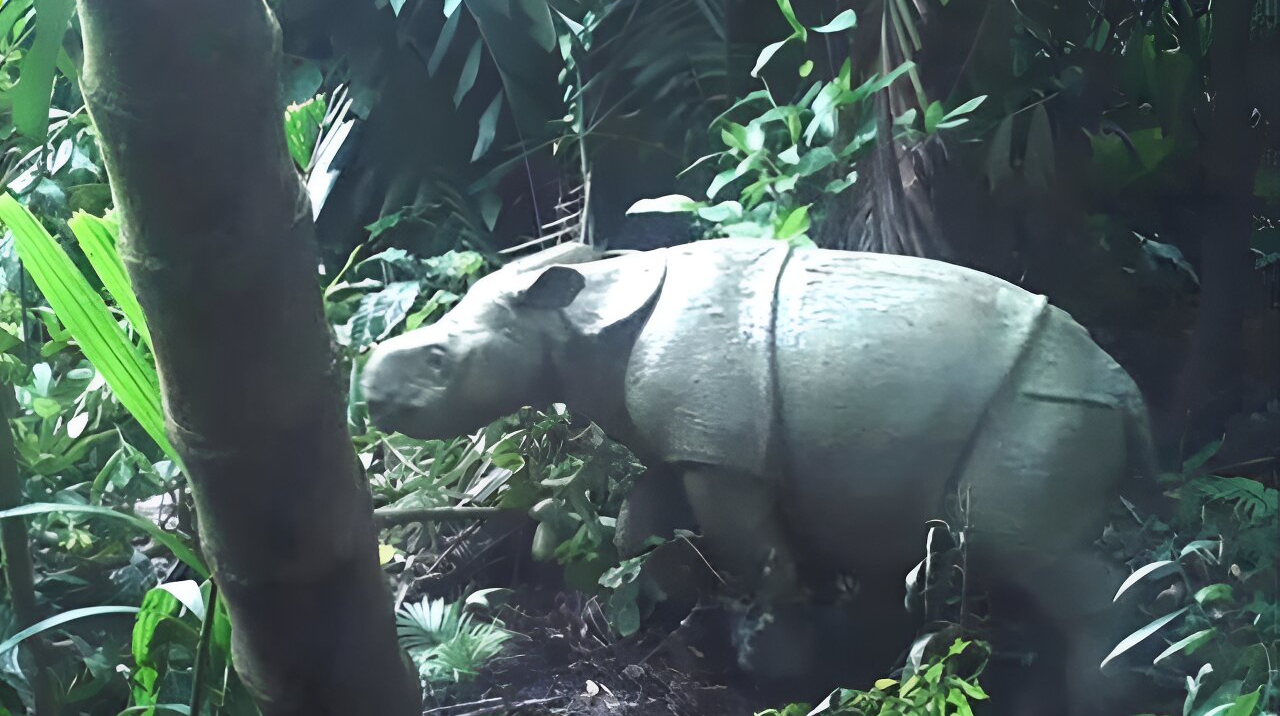 A rare Javan rhinoceros cub was spotted in Indonesia
