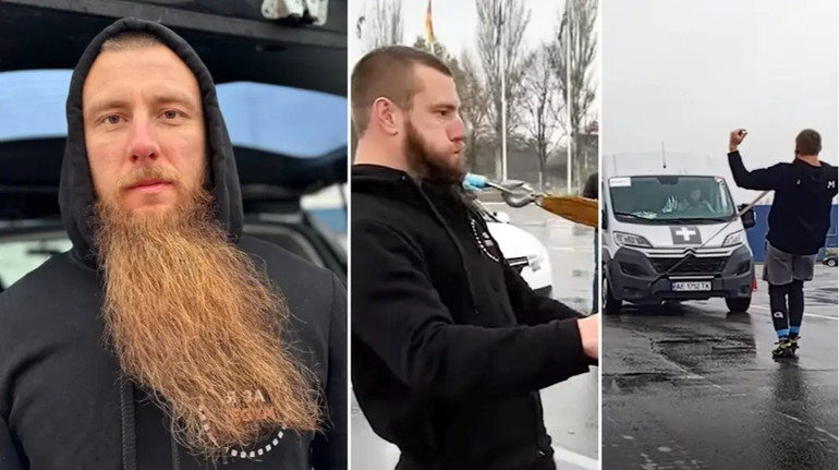 Українець протягнув бородою 2,5-тонний автобус: рекорд він присвятив війську
