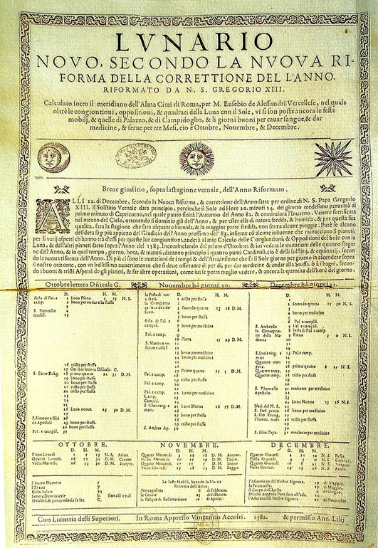 The first printed Gregorian calendar