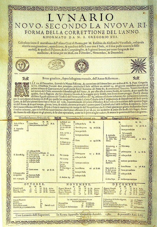 Перший друкований григоріанський календар