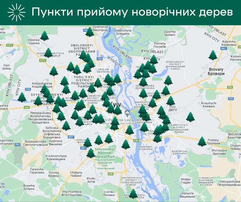 Адреси пунктів прийому ялинок та сосон