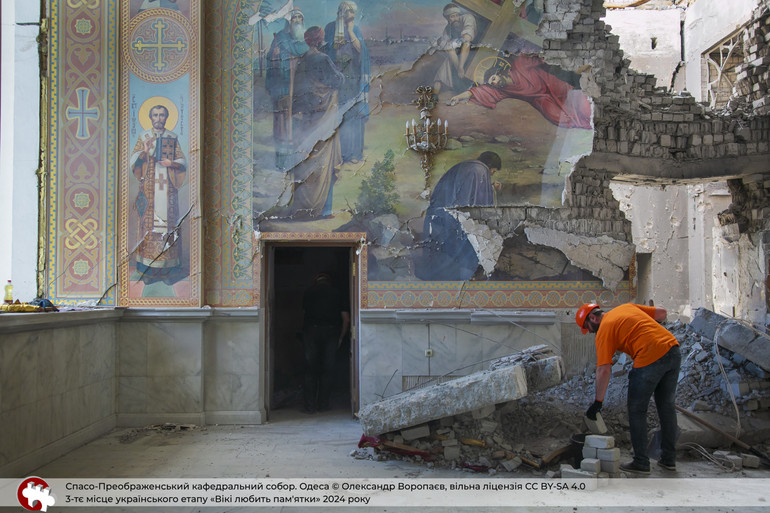 Фотографія Спасо-Преображенського кафедрального собору в Одесі після влучання російської ракети 23 липня 2023 року