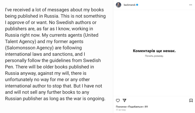 Screenshot of the writer's post