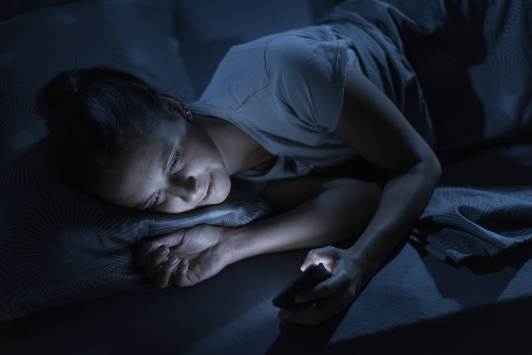 Electronic devices, including cell phones, should be avoided at least half an hour before bedtime.