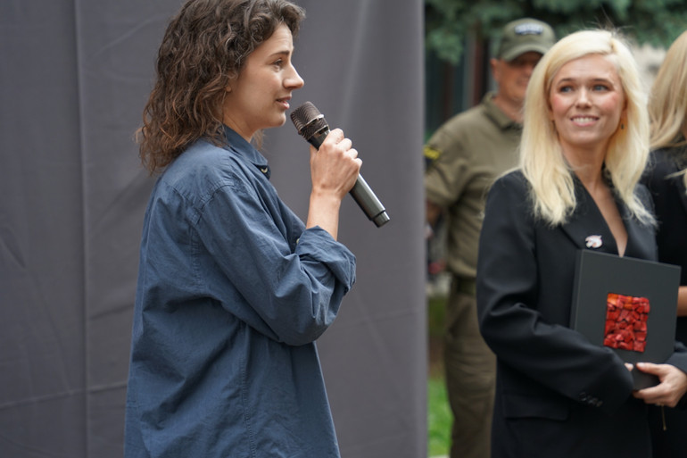 Elena Zarevskaya at the opening of the reproduced mosaic of her grandmother