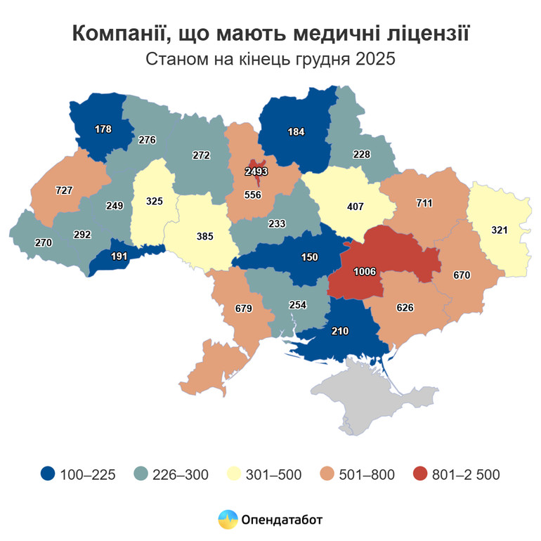 Компанії з медичними ліцензіями по регіонах