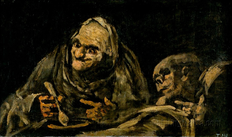 Франсіско-Хосе де Гоя. Двоє літніх людей їдять