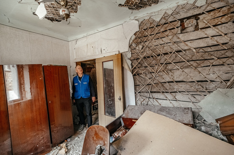 Mark Mullan in the destroyed apartment