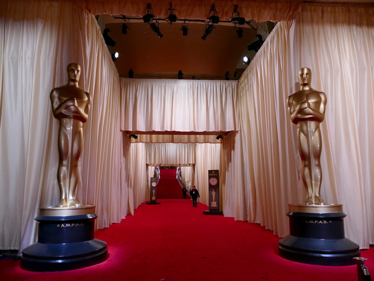 Preparation of the Dolby Theater for the main film award of the year