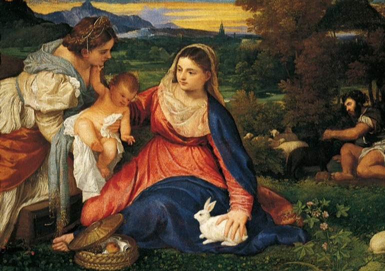 Діва Марія разом з білим кроликом на іконі з Лувру