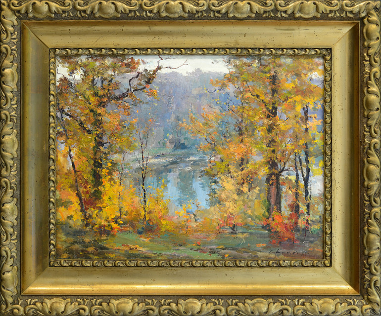 Лот 22: Шишко Сергій, У парку Голосієво, 1975, полотно, олія 46 x 60 см. Естімейт: 25 000 - 30 000 $. Стартова ціна: 15 000 $