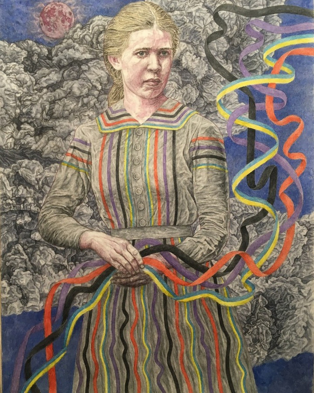 Давид Чичкан, Леся Українка і стрічки її боротьби, 2021. Нині експонується в галереї Артсвіт у Дніпрі на виставці Дивлячись у розриви II