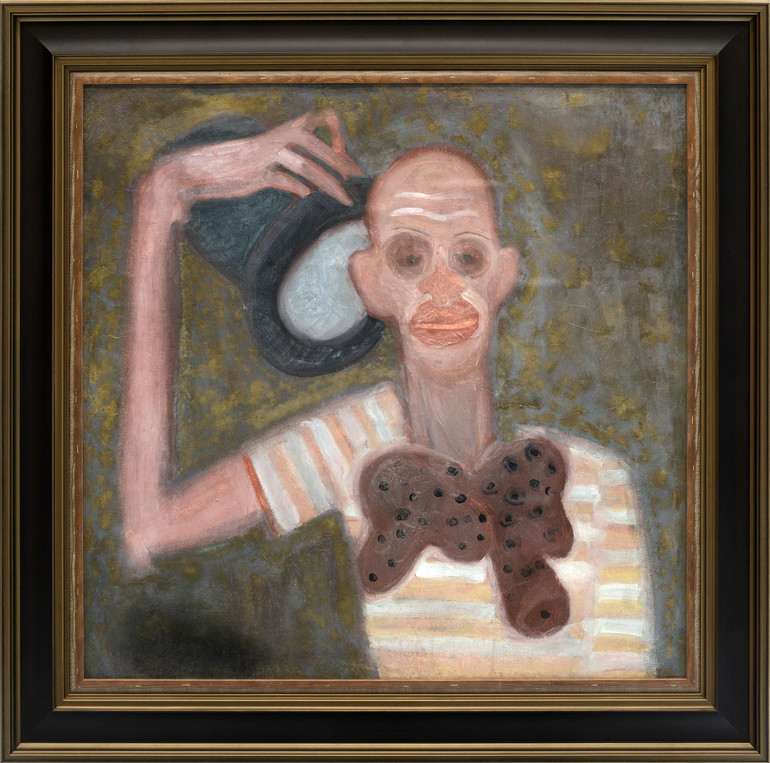 Лот 26: Семан Ференц, Клоун, 1960-і, картон, олія, мішана техніка 82 x 87 см. Естімейт: 15 000 - 20 000 $. Стартова ціна: 10 000 $