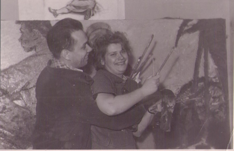 Alla Gorskaya and her husband Viktor Zaretsky in a workshop, early 1960s.