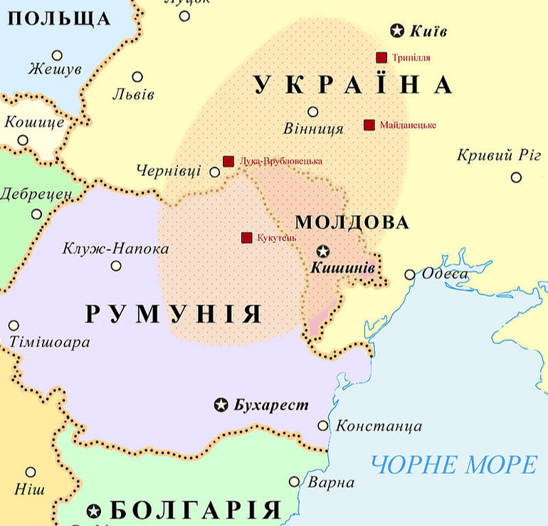 Карта поширення Трипільської культури