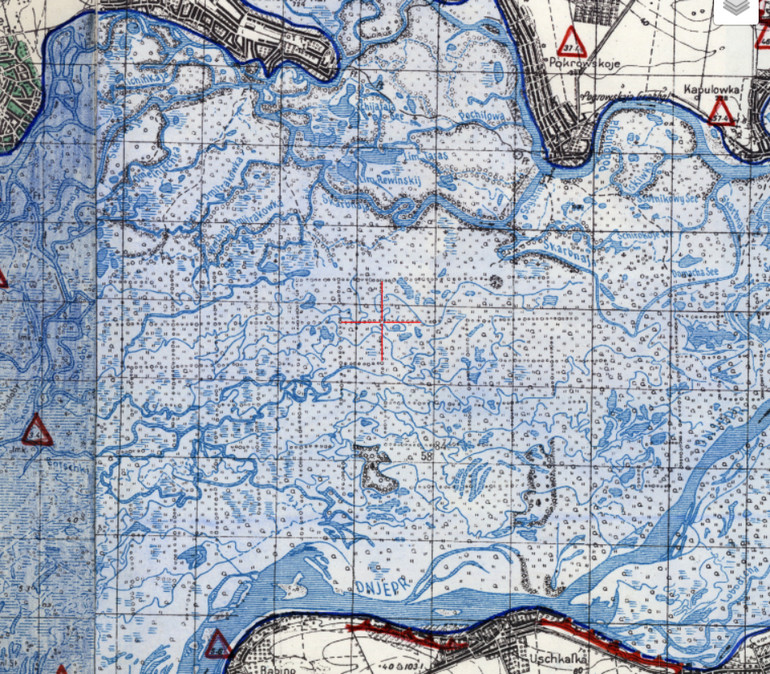 Карта 1943 року. Сіножаті Великого Лугу поділені на квартали