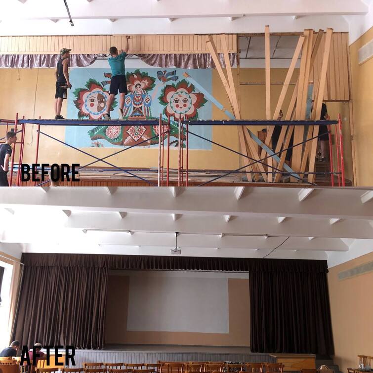 Шкільна актова зала до і після релізації проєкту. Усі фото надані Альоною Дячук