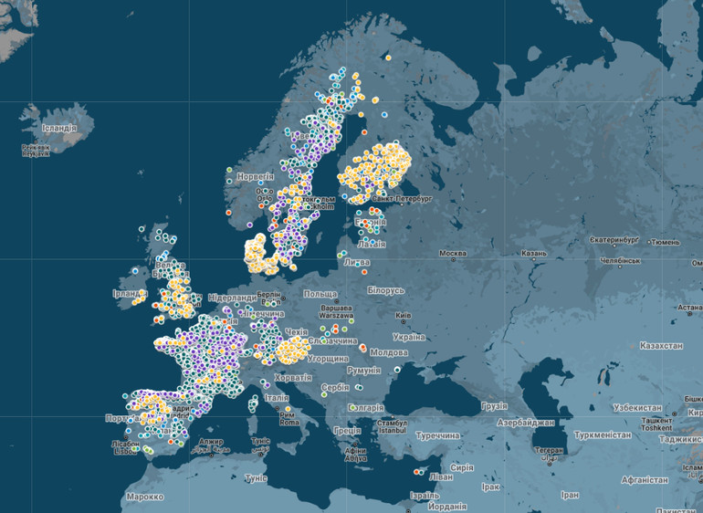 Карта дамб, знесених у Європі за рішеннями державних органів і громад